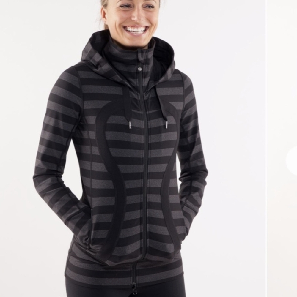 Lululemon | In Stride Jacket Black Micro Macro Stripe Black Grey Size 6